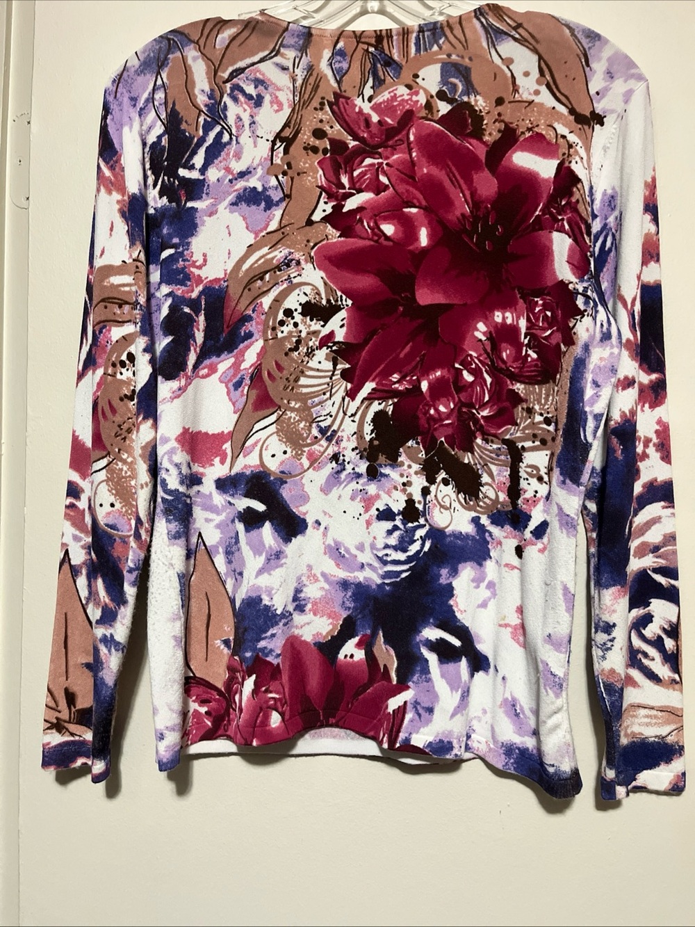 Peck & Peck Floral V-Neck Sweater - Magenta, Purple & Cream - Picture 4 of 4